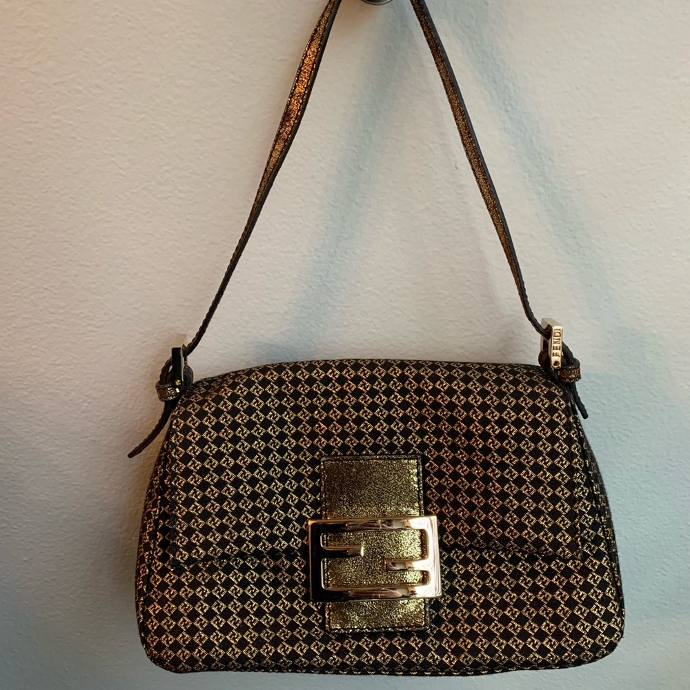 FENDI black with metallic gold FENDI pattern